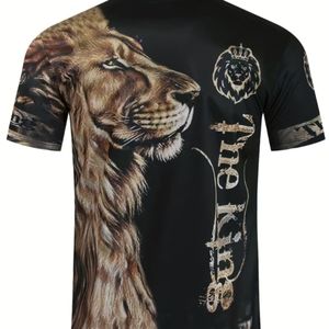 Men's T Shirt Lion The King Black Short Sleeve Novelty  Breathable Size 3XL NWT